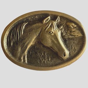 Vintage Belt Buckle Brass Horse Head BTS Equestrian